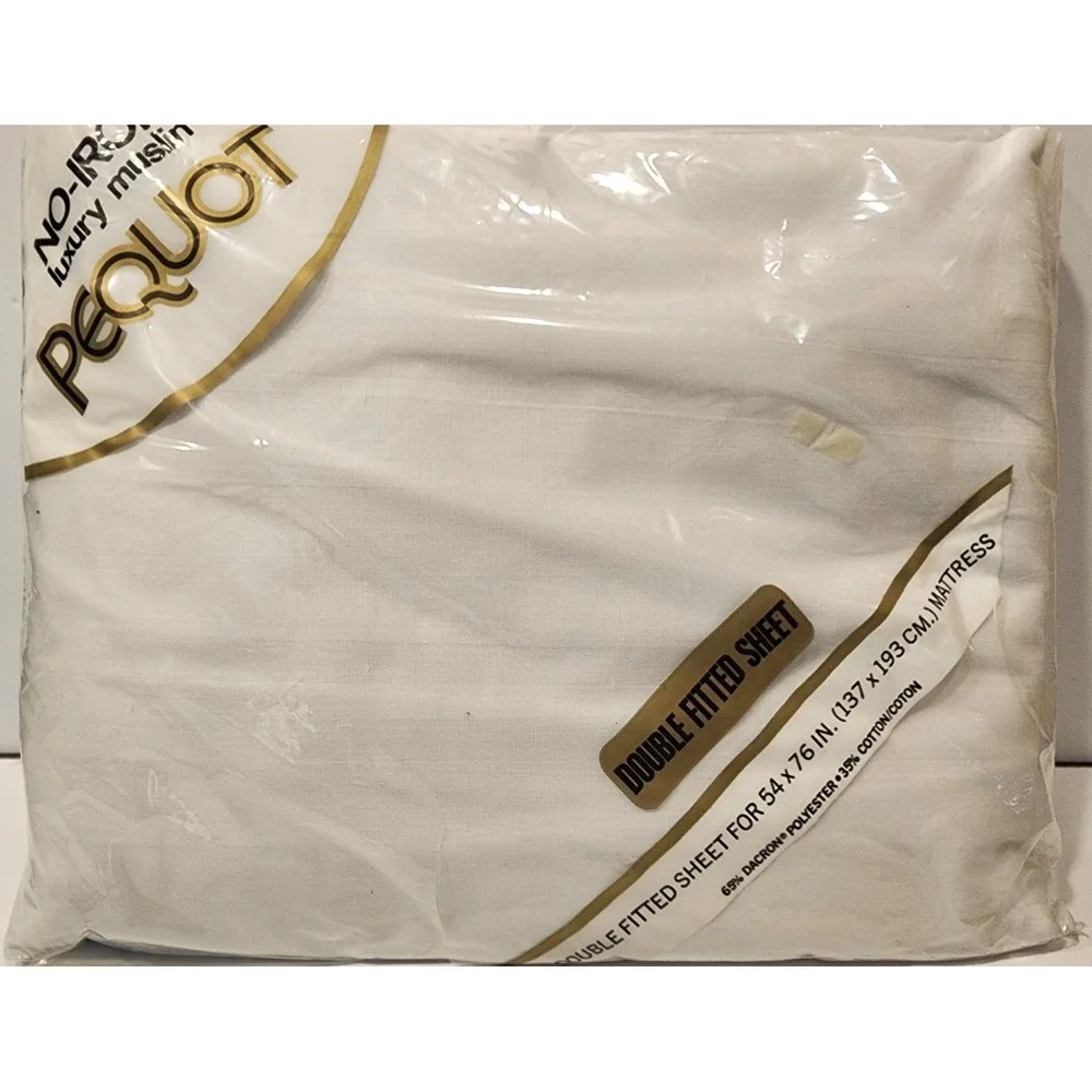 Springs Mill Perquot No Iron Luxury Muslin Double Fitted Sheet White NIP